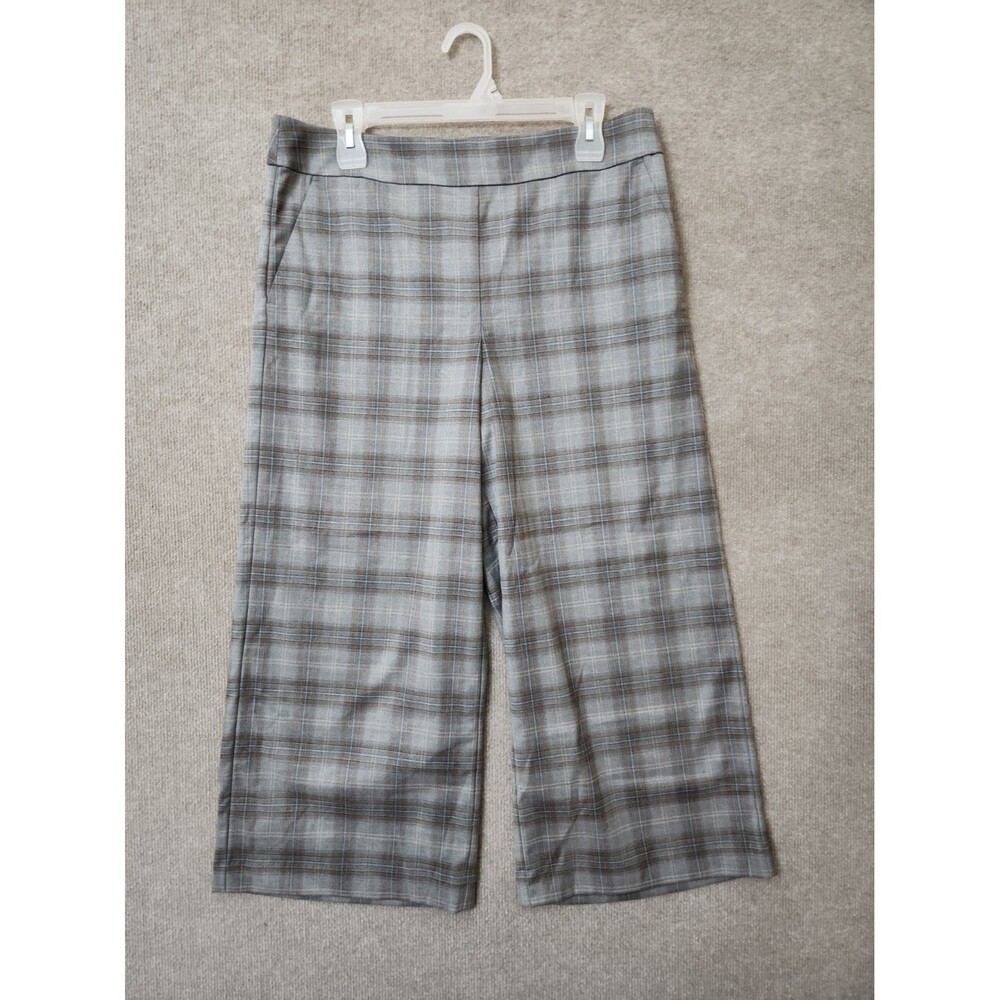 Ann Taylor LOFT Wide Leg Crop Dress Pants Womens 8 Gray Brown Plaid Side Zip NEW